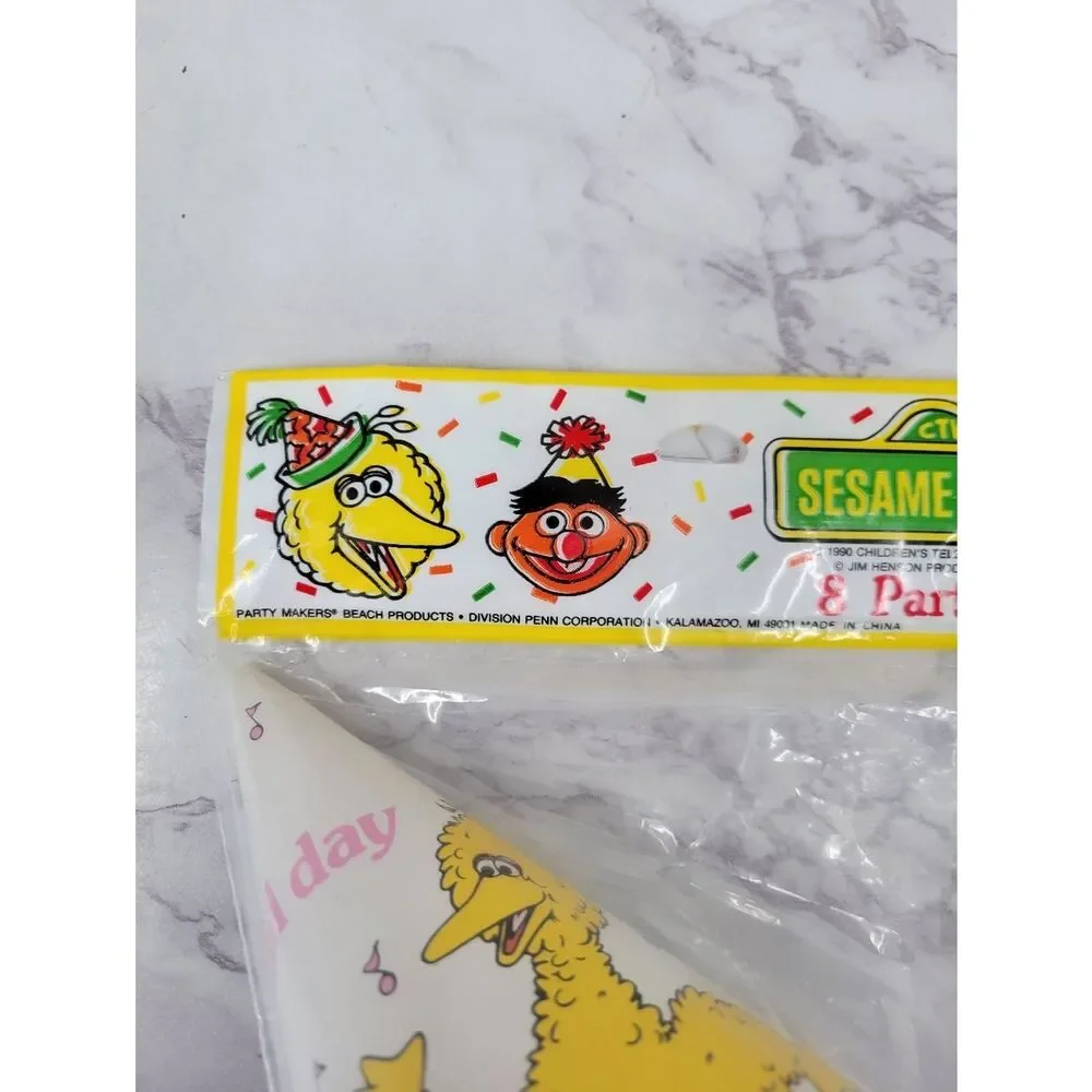 Sesame Street Big Bird Purple Party Hats - 8 Count Vintage 90s Birthday
